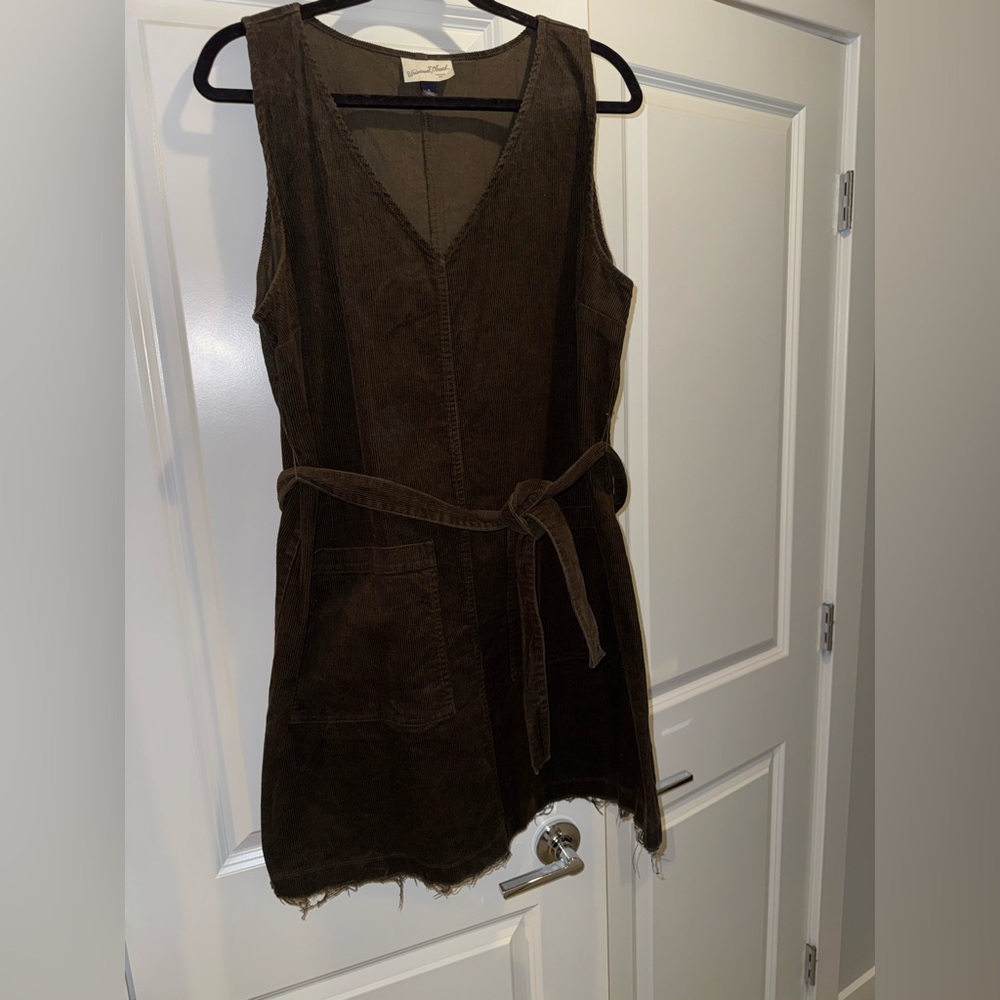 Universal Thread Sleeveless V-Neck Corduroy Dress in Dark Olive